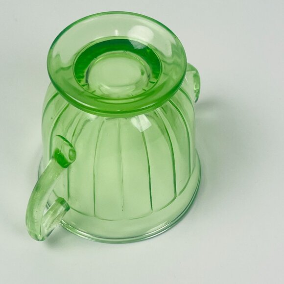 Uranium vintage Glass Green Double-Handled Sugar Bowl Glows Under UV Light - Picture 2 of 6
